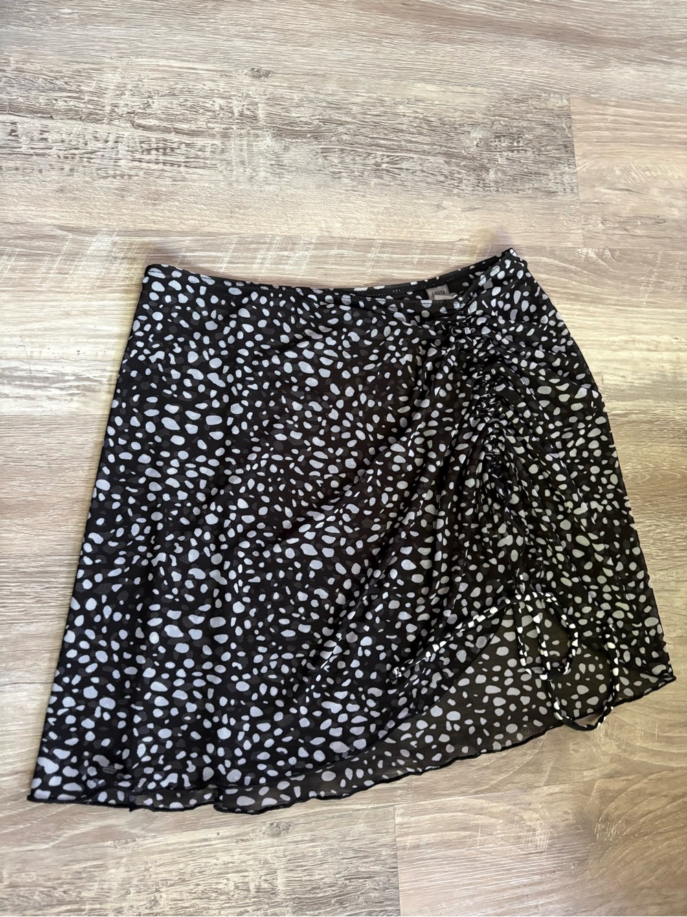 ENVYA Black/White Polka Dot Mesh Mini Skirt Coverup Accent Lined High Rise S